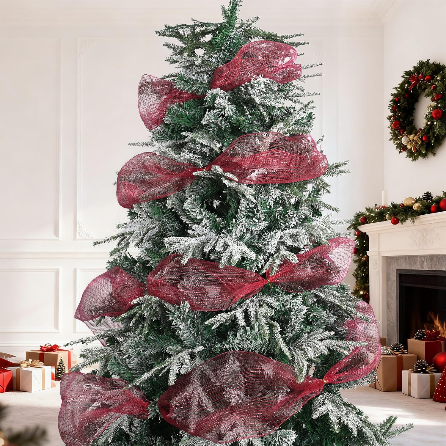 2 Rolls 10 Inch X 10 Yards(30 Ft) Light Champagne Metallic Mesh Ribbon with Gold Foil Mesh Ribbon for Wreath Swags Christmas Craft Home and Party Decor